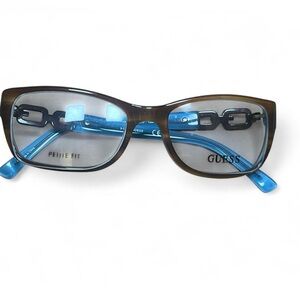 Guess Eyeglasses with Brown Frame and Blue Temples